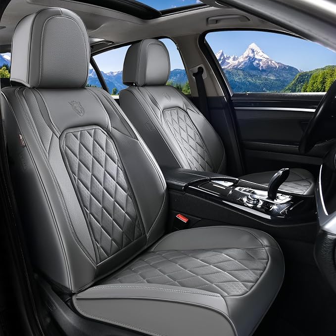 Coverado Leather Seat Covers, Car Seat Covers Full Set, Waterproof Faux Leather Seat Cover, Car Seat Protectors 5 Seats, Automotive Seat Covers Universal Fit for Most Cars SUV Trucks, Gray