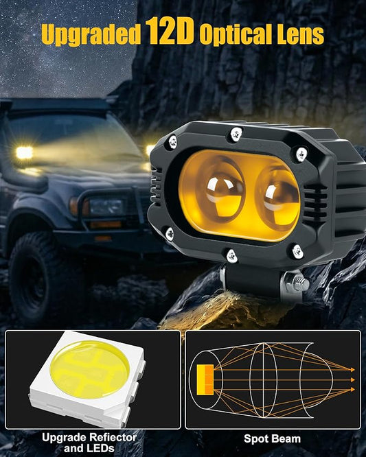 4 Inch LED Pod Lights, 48W Square Offroad Driving Lights Super Bright 120° Amber Spotlight Combo Beam LED Auxiliary Light Bar with Wiring Harness Kit for Motorcycle Jeep Wrangler Truck Pickup ATV UTV
