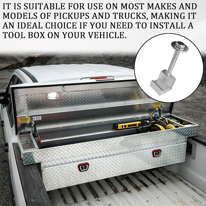 4PCS Truck Tool Box Mounting Kit, J Hook Truck Crossover Tool Boxes for Bed of Truck Aluminum Pickup Toolbox Rail Mounting Kit for Fix Tool Boxes Tie Downs Comes With Fastening Nuts(Silver)