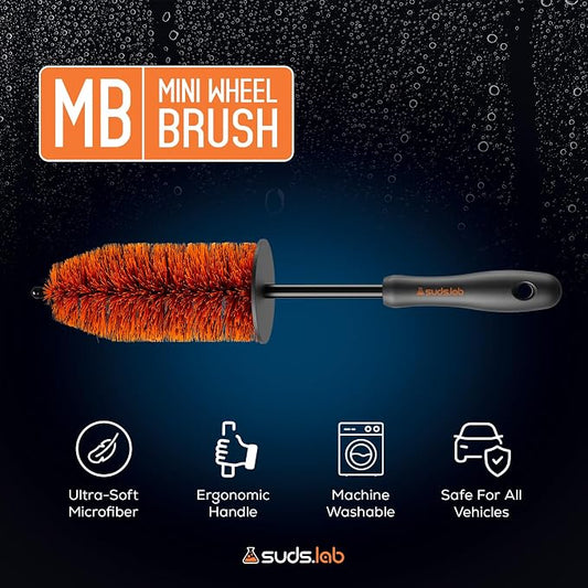 Sudslab Mini Wheel Cleaning Brush – Durable Multipurpose Rim Brush for Cars, Trucks, Motorcycles, Bicycles, Boats, Rims, Exhaust Tips, – Mini Design, Dense Bristles, All Surface Cleaner