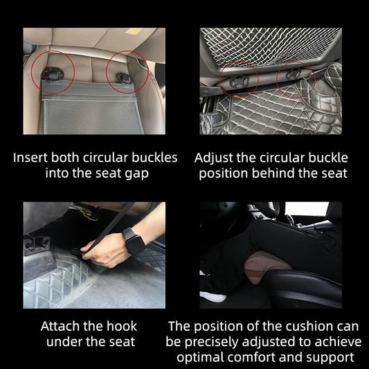 JUPENG Car Seat Leg Extender Cushion, Memory Foam Under Thigh Leg Support Pillow with Strap, Non-Slip Base & Removable Washable Cover for Driver Seat and Office Chair, Universal Comfort Pad (Beige)