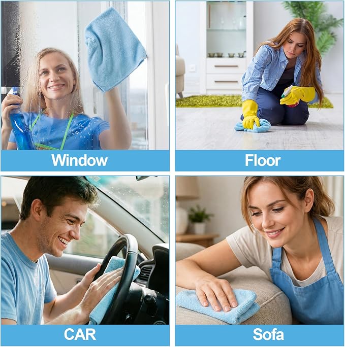 Nuenen Cleaning Cloths for Cars 16 x 16 Inch Ultra Absorbent Towels Drying Microfiber Reusable Cleaning Supplies House Kitchen Window Microfiber Towel(Light Blue,60 Pcs)