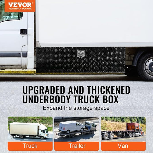 VEVOR Underbody Truck Box, 60" x 17" x 18" Pickup Storage Box, Heavy Duty Aluminum Diamond Plate Tool Box with Lock and Keys, Waterproof Trailer Storage Box with T-Handle Latch for Truck, Van, Trailer