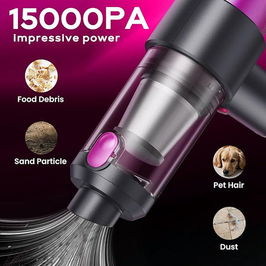 Car Vacuum Handheld Vacuum Cleaner, 15000PA Suction, Mini Vacuums with Air Duster and Blower, Portable Hand Held Vacuum for Car, House, Crumbs, Hair (Pink)