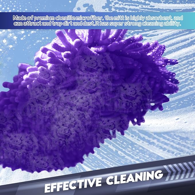 wuyaoyao 2PCS Car Wash Mitt, 10.14"×7.12" Chenille Microfiber Car Wash Mitts, Scratch-Free & Lint-Free, Absorbent Double Sided Clean Glove for Cars Cleaning, Auto Cleaning Supplies (Dark Purple)