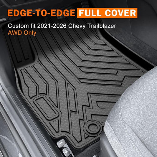 KUST Floor Mats Set for 2021-2026 Chevy Trailblazer Accessories (AWD Only), All Weather Floor Liners & Backrest Mats & Rear Trunk Mat, TPE Rubber Raised Edge (Cargo in Upper Deck Position)