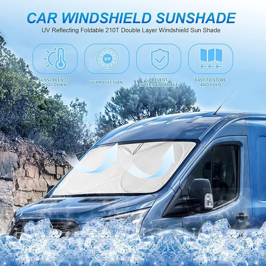 Sunshade for 2020 2021 2022 2023 2024 2025 2026 Transit Accessories Front Window Shades Cover Protector 210T Reflective Blocks UV Rays Keep Your Cars Interior Cool