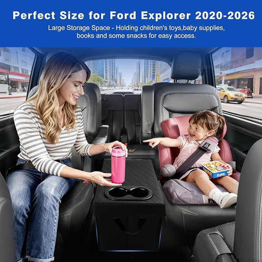 Shademax Custom for Ford Explorer Seat Organizer with Cup Holders Car Backseat Organizer for Ford Explorer 2020-2025 2026 Accessories Console Organizer for Kids Toys, Baby Supplies, Travel Dog Toys
