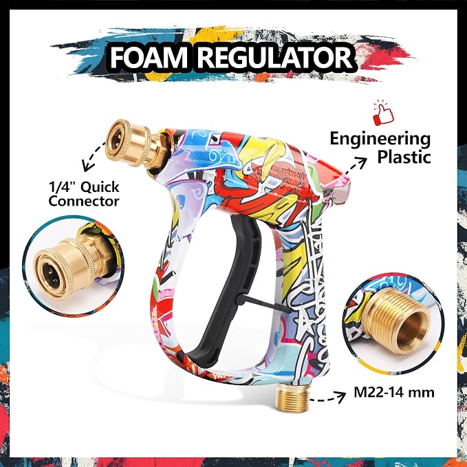 Pressure Washer Short Gun 4000 PSI High Pressure Power Washer Gun with M22-14mm Inlet and 1/4 Inch Quick Connector Heavy Duty Spray Gun for Foam Cannon Car Wash