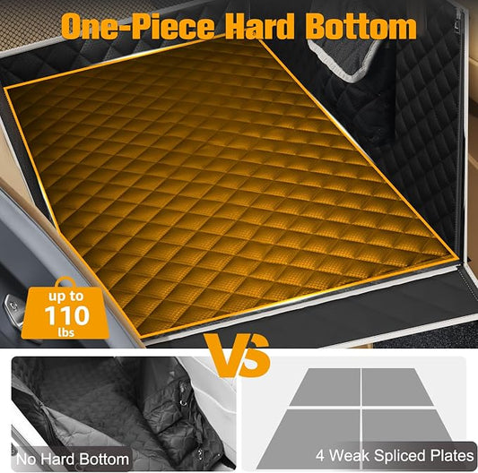 PETICON Dog Car Seat for Large/Medium Dogs, One-Piece Hard Bottom Back Seat Extender with 2 Mesh Windows, Waterproof Pet Carseat with Storage Pocket, Dog Hammock for Cars, SUVs and Trucks