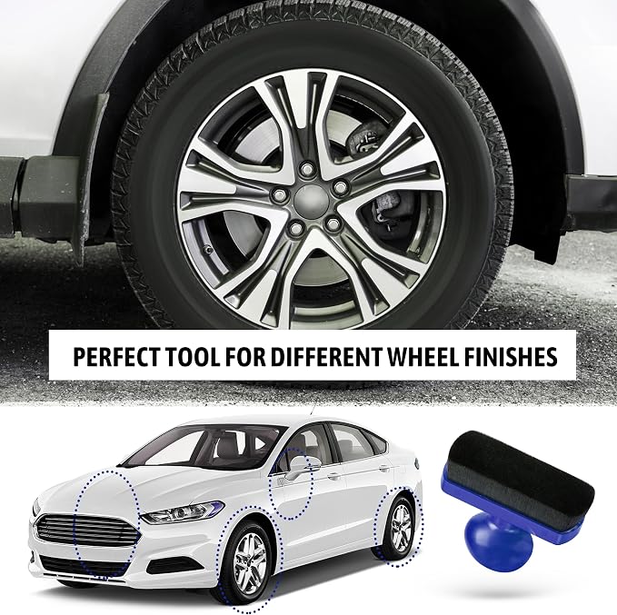 BABYSHEEP Tire Shine Applicator Brush - Large Automotive Tire Dressing Applicator with Storage Stand for Car Detailing & Wash Kit, 3.6 Inch Length (Blue)