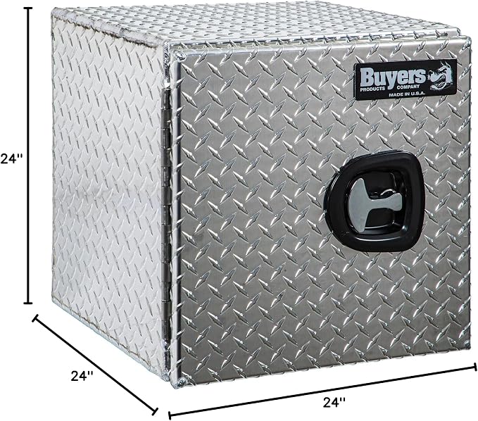 Buyers Products 1702225 Underbody Truck Tool Box with Barn Doors, 24x24x24 Inch, Diamond Tread Aluminum, Made in USA, Compression Latch, Weather Resistant, Toolbox for Flatbeds, Trailers & Work Trucks