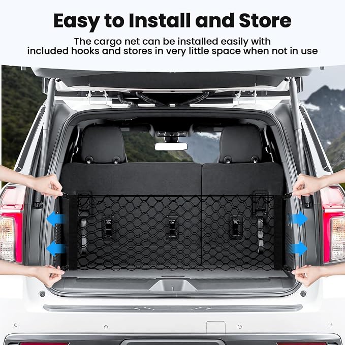 Canvcle Cargo Net for Chevy Suburban Tahoe GMC Yukon&Yukon XL Cadillac Escalade 2021–2025 2026 Envelope Style Heavy Duty Elastic Mesh Trunk Cargo Organizer Easy Install Storage Net with Hooks