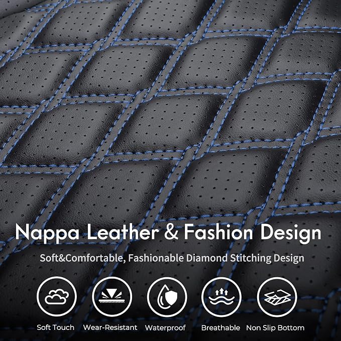 Huidasource Leather Car Seat Covers Fit for Toyota Tacoma 2016-2023 2022 2021 Full Coverage Seat Cover for Double/Crew Cab SR, SR5, Limited, TRD Pro, TRD Sport,TRD Off-Road (Front Pair/Black&Blue)