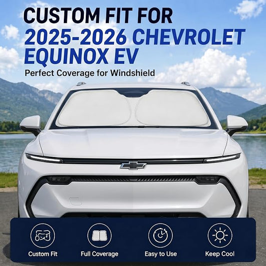 Custom Fit Windshield Sun Shade for Chevy Chevrolet Equinox EV 2025-2026 | Custom Fit Windshield Cover, Blocks UV Rays, Double-Layer Heat Shield, Durable Frame, Easy Fold & Storage