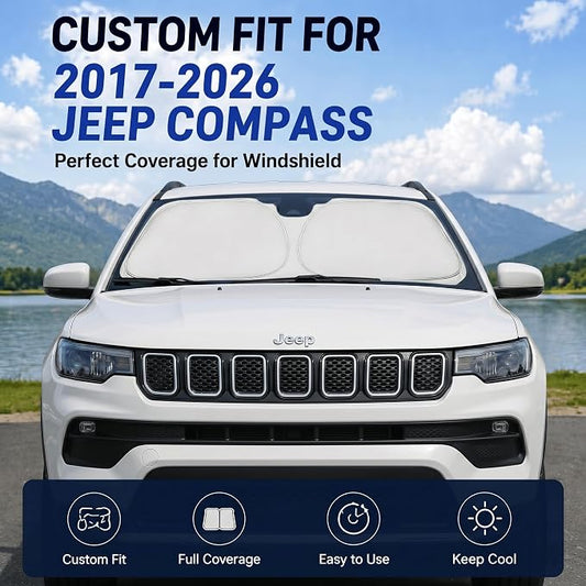 Windshield Sun Shade Sunshade for Jeep Compass 2017-2026 | Custom Fit Windshield Cover, Blocks UV Rays, Double-Layer Heat Shield, Durable Frame, Easy Fold & Storage