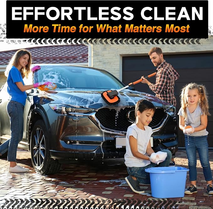 RoofPax Premium Car Wash Detailing Kit with 48.8" Extendable Telescoping Handle Chenille Microfiber Car Brush Wash Mop Mitt Scratch-Free Duster Exterior Magic Sponge & Cleaning Kit for All Vehicles