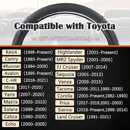 GIANT PANDA Car Steering Wheel Cover for Toyota RAV4,Camry,Highlander,Corolla,Prius,Tacoma,Standard Size - Black+Gray Line
