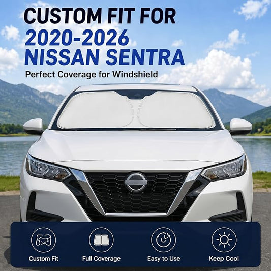 Custom Fit Windshield Sun Shade for Nissan Sentra 2020-2026 | Custom Fit Windshield Cover, Blocks UV Rays, Double-Layer Heat Shield, Durable Frame, Easy Fold & Storage