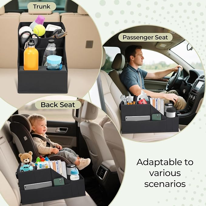 Car Seat Organizer Backseat Front Seat, Car Organizer With 12 Storage Compartments 2 Cup Holders, Snack Storage For Kids Baby, SUV Truck Van Collapsible Storage Bag For Travel, BK, 2PK