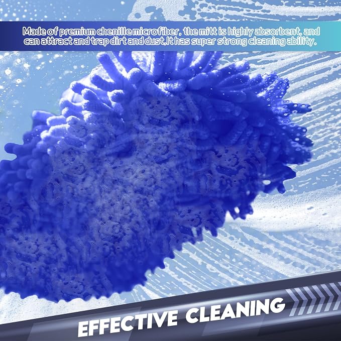 wuyaoyao 2PCS Car Wash Mitt, 10.14"×7.12" Chenille Microfiber Car Wash Mitts, Scratch-Free & Lint-Free, Absorbent Double Sided Clean Glove for Cars Cleaning, Auto Cleaning Supplies (Dark Blue)