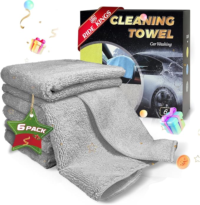 Car Wash Towels 16x16 - Microfiber, Grey 6-Pack | Premium microfiber is highly absorbent, lint-free & reusable. Perfect for car interior, exterior, kitchen & home.