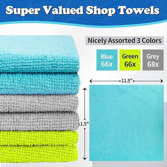 FIXSMITH Shop Towels, Microfiber Cleaning Cloth Bulk, 200 Pack Microfiber Towels for Cars, All-Purpose Absorbent Cleaning Rags, Dust Cloth for Automotive, Mechanic, Garage, Bar, 11.5 x 11.5 inch