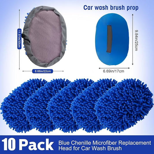 Layhit 10 Pcs Car Wash Mitt Set, Brush Not Included, Microfiber Mitt Cleaning Car Truck Washing Tools Kit RV Pickup Chenille Scratch Replacement (Royal Blue)