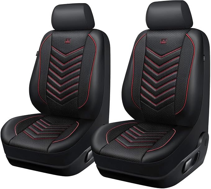 CAR PASS 3D Foam Mesh Leather Car Seat Covers Front Seats, Breathable Front Seat Cover for Cars, Comfortable Universal Fit for SUV Truck Sedan Automotive Anti-Slip Airbag Compatible, Black and Red
