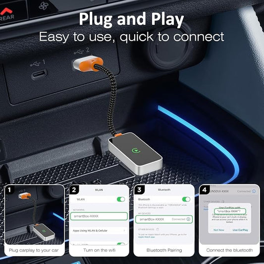 Wireless CarPlay Adapter 2024 Upgraded, Converts Factory Wired CarPlay to Wireless, Plug and Play Car Play Wireless Adapter, Fit for Cars with Built-in CarPlay from 2015 & for Apple iPhone iOS 10+