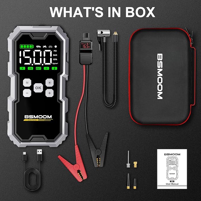 Jump Starter with Air Compressor, 6000A Jump Starter Battery Pack (All Gas/10L Diesel), 150PSI 12V Jump Box Car Battery Jumper Starter Portable with Type-C Quick Charge and LED Lights