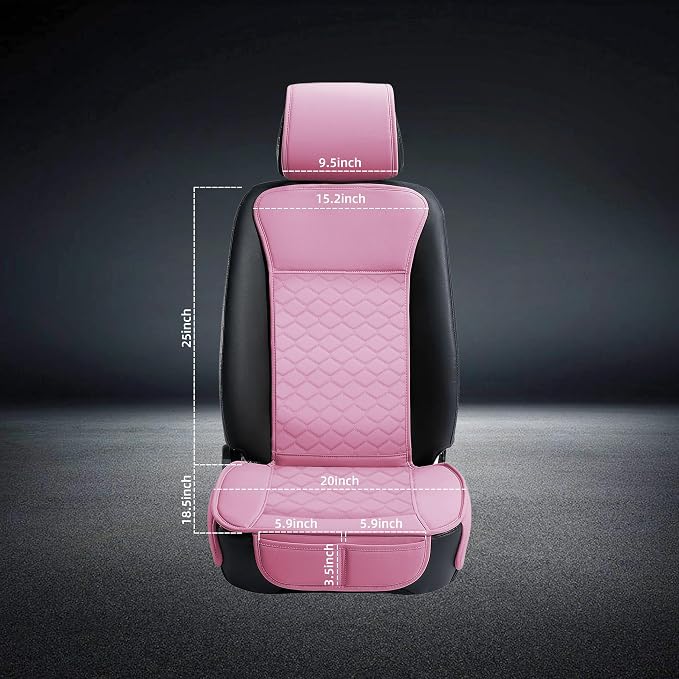 Elantrip 2PCS Front Car Seat Covers Pink Leather Auto for Women Airbag Compatible Diamond Pattern PU Seat Cover Universal Fitness