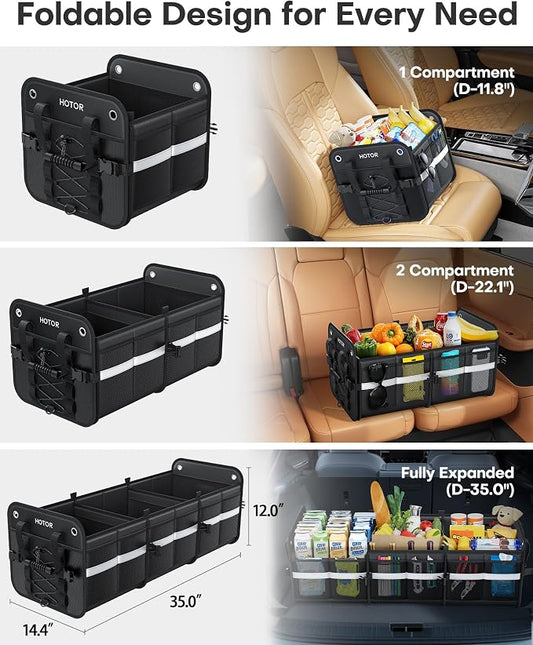 HOTOR Trunk Organizer for SUV – Car Storage Box with Reflective Strips, Collapsible Car Organizer with Large Capacity, Essential Car Accessories for Truck, Van & Sedan, Black, 35.0" x 14.4" x 11.0"