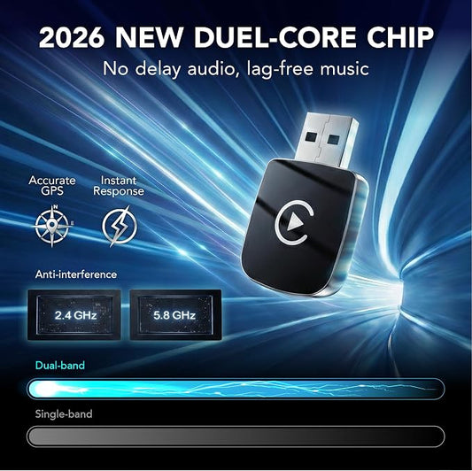 2026 Wireless CarPlay Adapter & Android Auto Wireless Adapter 2-in-1, Apple Car Play Dongle for iPhone & Android, Convert Wired to Wireless, 5.8GHz WiFi No Delay, Plug & Play USB-A/C for OEM Cars