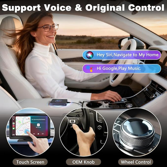 4-in-1 Wireless CarPlay & Android Auto Adapter, Screen Mirroring & HDMI Output for Cars with OEM Wired iPhone/Android, Plug & Play