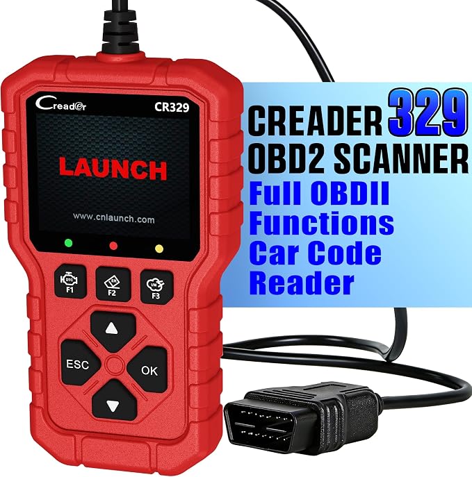 LAUNCH Creader 329 OBD2 Scanner, Full OBDII Functions Car Diagnostic Tool, Engine Code Reader with Battery Test, I/M Readiness, Mode 6&8 Test, Data Stream Car Fault Scanner