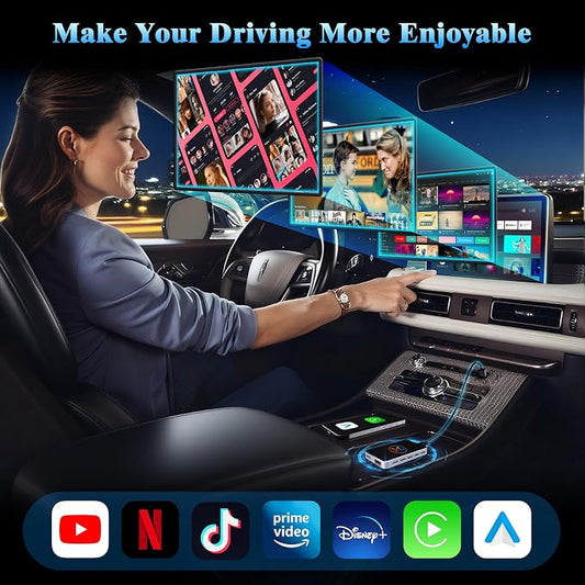 Wireless CarPlay Adapter for iPhone, 3 in 1 AI Box Surpports with OEM Wired to Wireless Apple CarPlay, Android Auto and Streaming Netflix/YouTube/TikTok, Plug and Play, Stable Connection, HDMI Output