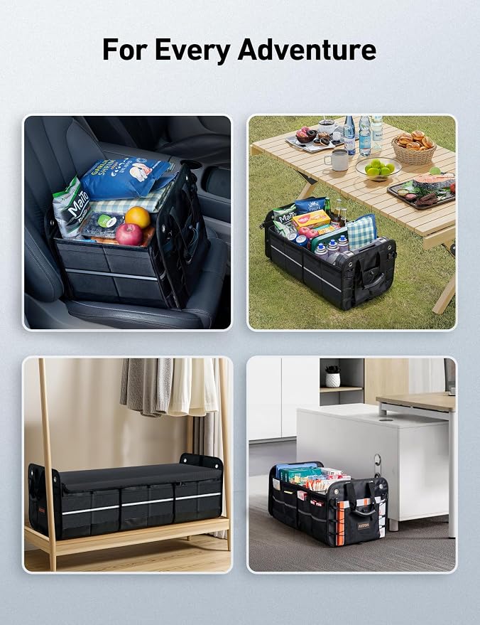 AstroAI Car Trunk Organizer Storage Large for SUV, Truck, Pickup, Collapsible Trunk Organizer Portable Storage Box with Cooler Bag, Foldable Cover, Nylon Handles, PU Bottom and PE Plate
