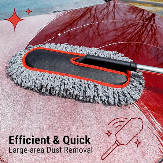 YeewayVeh Car Duster Exterior Scratch Free Microfiber Car Cleaning Brush, Extendable Handle Pollen and Dust Brush for Truck, SUV, Vehicles and Home Cleaning, Gray and Red