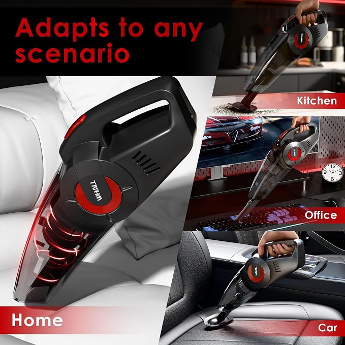 Whall Handheld Cordless Car Vacuums, Wet and Dry Use 9000Pa Strong Suction Vacuums, Rechargeable Portable Vacuum Cleaner with LED, Charging Dock, Lightweight Mini Vacuum for Car, Home and Office,Red