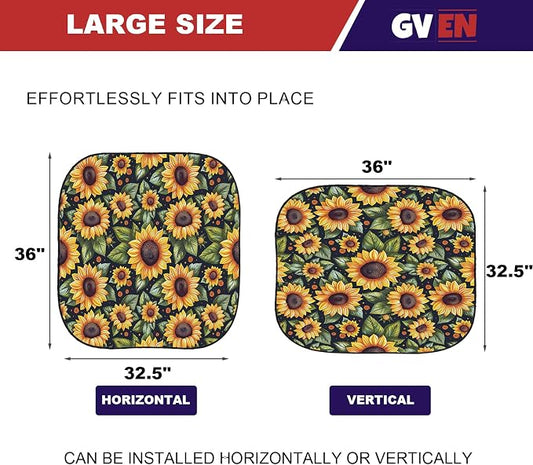 GVEN Windshield Sun Shade Car Sunshade Truck Accessories Large-Size Front Window Shades Windshield Cover Visor for Full-Size MPVs, Vans, Trucks, SUVs, Tesla (Sunflower, L)