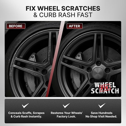 Wheel Scratch Fix® Dark Silver Touch Up Paint for Cars - DIY Alloy Wheel Repair Kit, Curb Rash Remover with Fast-Drying Pen - Long-Lasting OEM Finish Car Rim Paint for Scuffs and Chips at Home (Dark Silver)