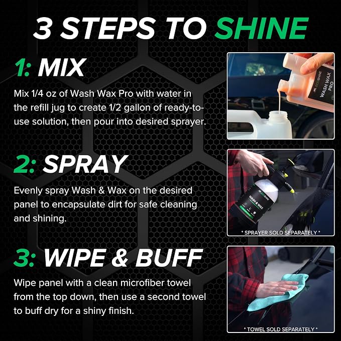 Waterless Car Wash Concentrate - Makes 16 Gallons of Waterless Wash & Spray Wax Car Cleaner - Car Wash Solution for Exterior & Interior Car Cleaning - Spray And Wash For Fast Car Detailing