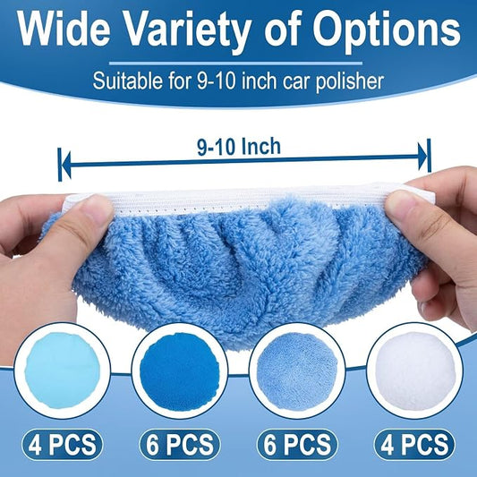 20PCS Car Orbital Buffer Polisher Pad Bonnet Set, 9-10 Inch Polishing Buffing Pads Bonnet Buffing Pad Cover, Microfiber Buffer Pads, Polisher Pads, Car Accessories for Polishing, Waxing and Cleaning