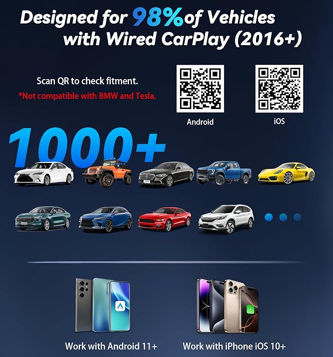2026 Upgraded Wireless CarPlay Adapter with Buttons for Privacy Call & Two-Phone Fast Switch, Aluminum Cooling, Dual-Band WiFi, Mini Cable-Free, Compatible with Apple CarPlay & Android Auto, Gray