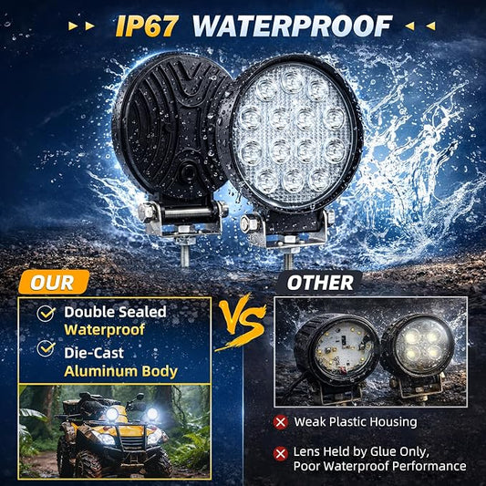 Zmoon 4.5'' 84W Round LED Offroad Flood Lights, Waterproof 12V/24V Round LED Light Bar for Truck Tractor ATV UTV SUV Motorcycle Off Road Fog Driving Lights 2Pack