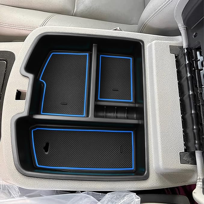 HGWEI Center Console Organizer Compatible with 2007-2014 Chevy Silverado GMC Sierra Avalanche Tahoe Suburban Yukon Yukon XL Accessories, Floor Mounted Center Console ONLY,Blue Trim