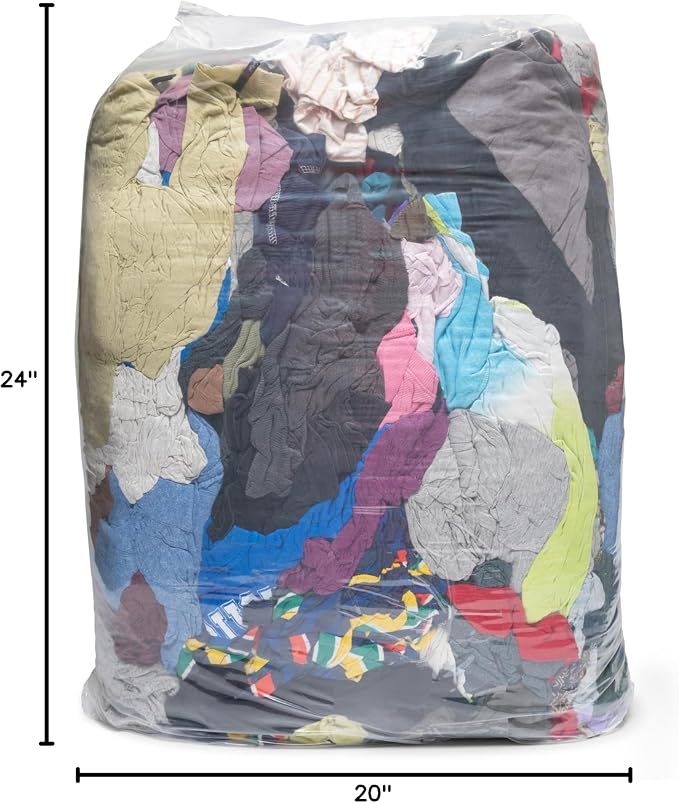 Buffalo Industries (10085PB) Recycled Multicolored T-Shirt Cloth Rags, 50 lb. bag, All-Purpose Rag for Cleaning, Paint Spills and Cleanup, Staining, Polishing, Dusting, Made from Recycled Materials