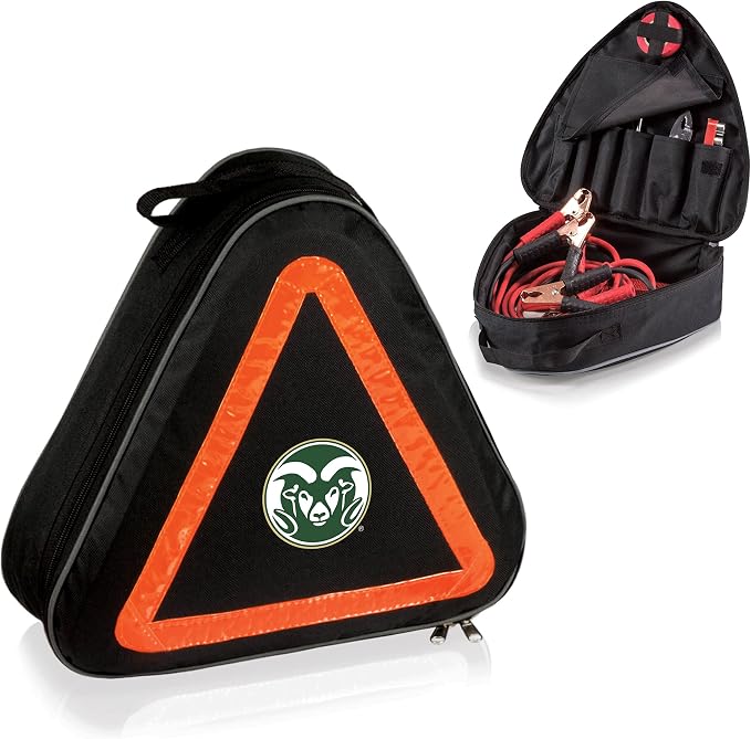 PICNIC TIME NCAA Colorado State Rams Roadside Emergency Car Kit, Auto Vehicle Safety Road Side Assistance with Jumper Cables and Car Tool Kit, (Black with Orange Accents)