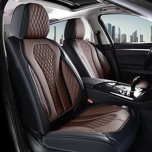 Coverado Car Seat Covers, Seat Covers Full Set, Coffee Car Seat Cover, Auto Seat Covers Front Seats Rear Seat Cover, Luxury Car Seat Cushion,Leather Seat Cover Seat Protector Universal Fit Most Cars